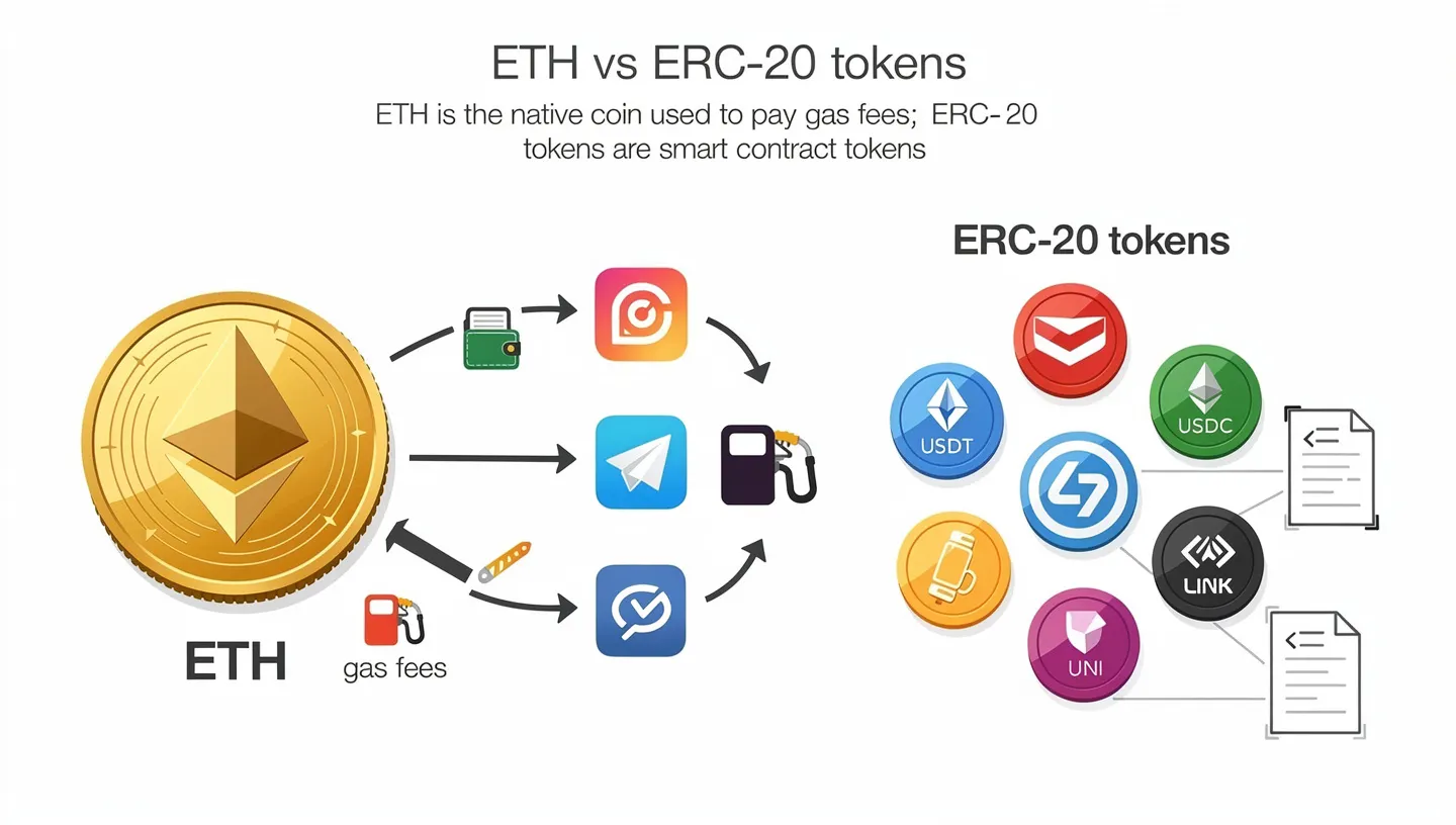 How does ETH differ from ERC-20 tokens